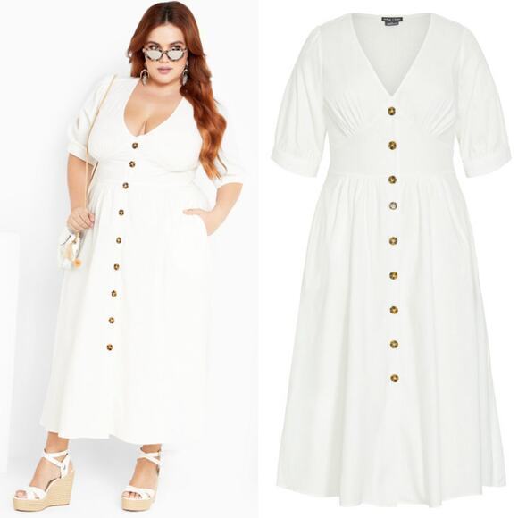 New! City Chic Sunset Stroll Linen Dress ivory, women plus size 24, linen cotton - Picture 2 of 16